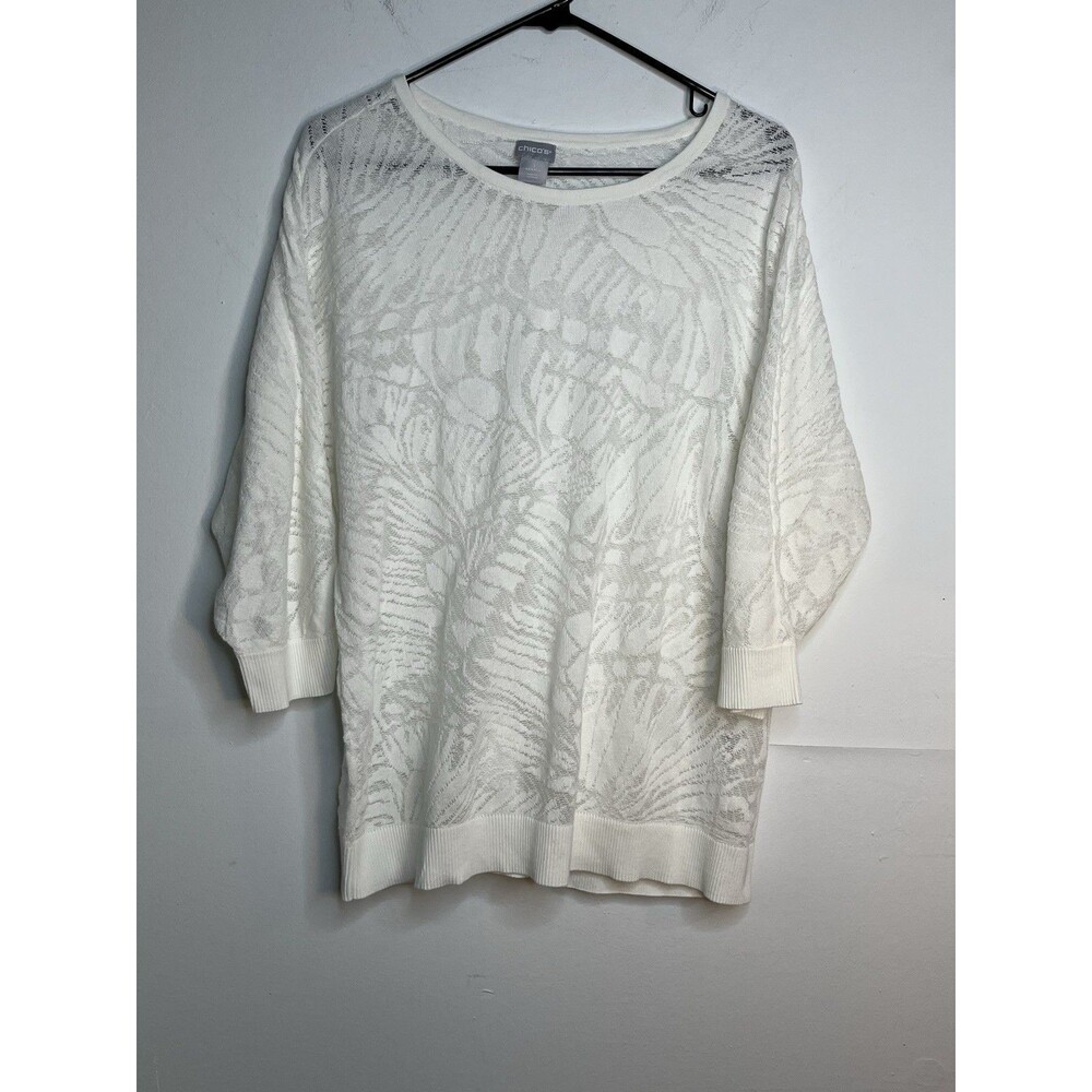 Chicos Sz 3 Knit Lace Sheer Knit Sweater 3/4  sleeve blouse (15)